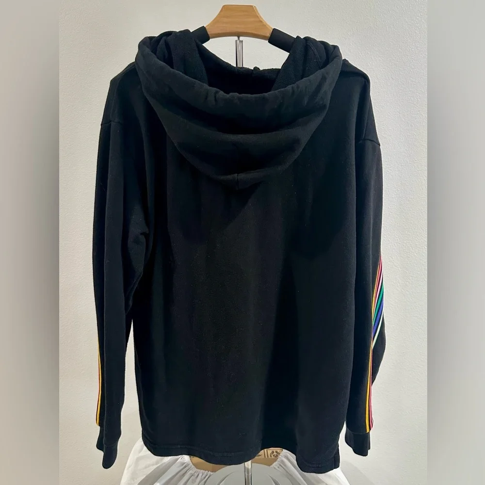 Women’s PINK Striped Sleeve Hooded Sweatshirt - Picture 2 of 2